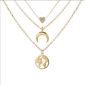 Multilayer necklace heart moon map Cute Versatile